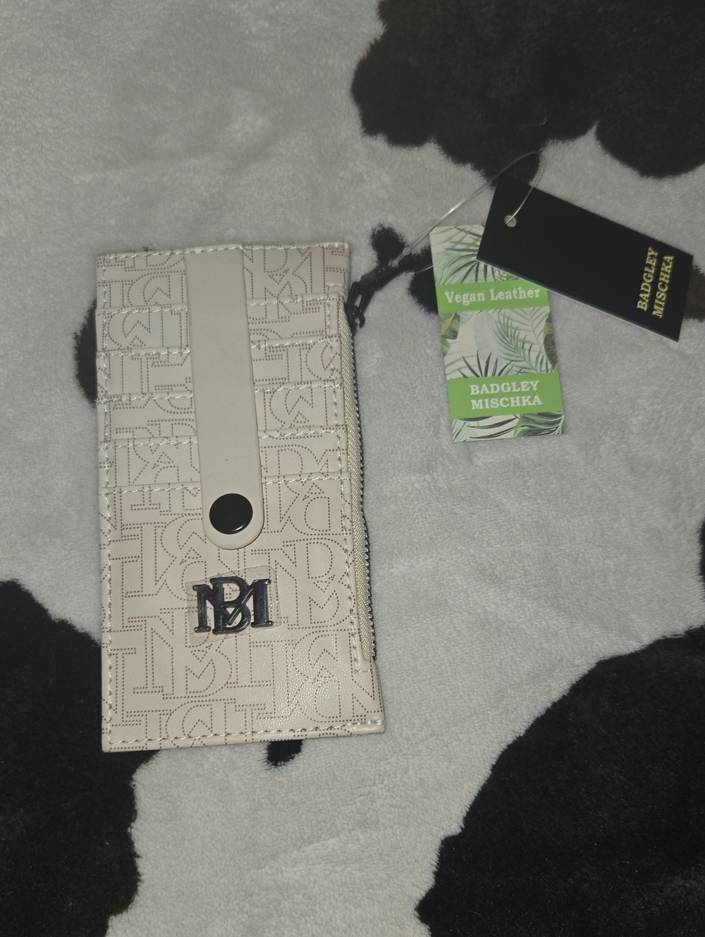 Badgley Mischka Cream Logo-Embossed Vegan Leather Wallet